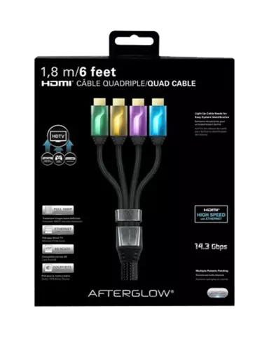 Comprar Set de 4 Cables HDMI 6' AfterGlow (Verde/Dorado/Lila/Azul) PS3