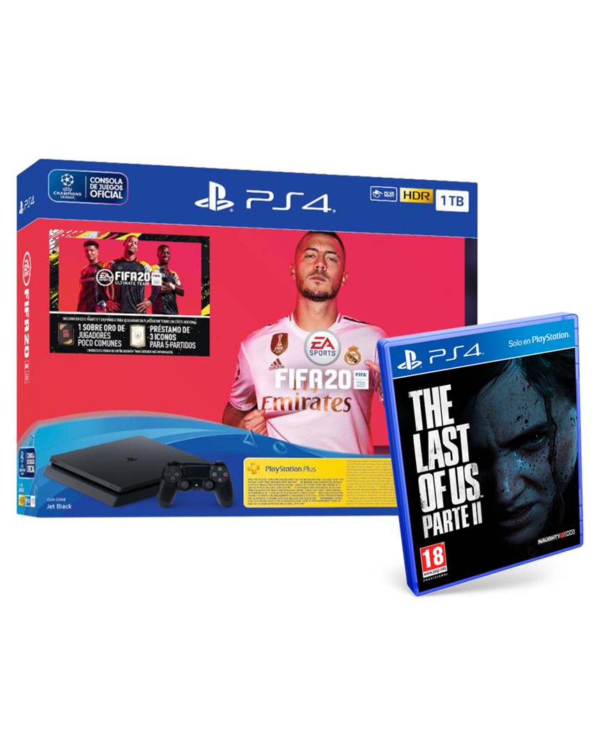 PS4 Consola Slim 1TB + The Last of Us Parte 2 + FIFA 20 + Sobre Oro + PS Plus 14 Días