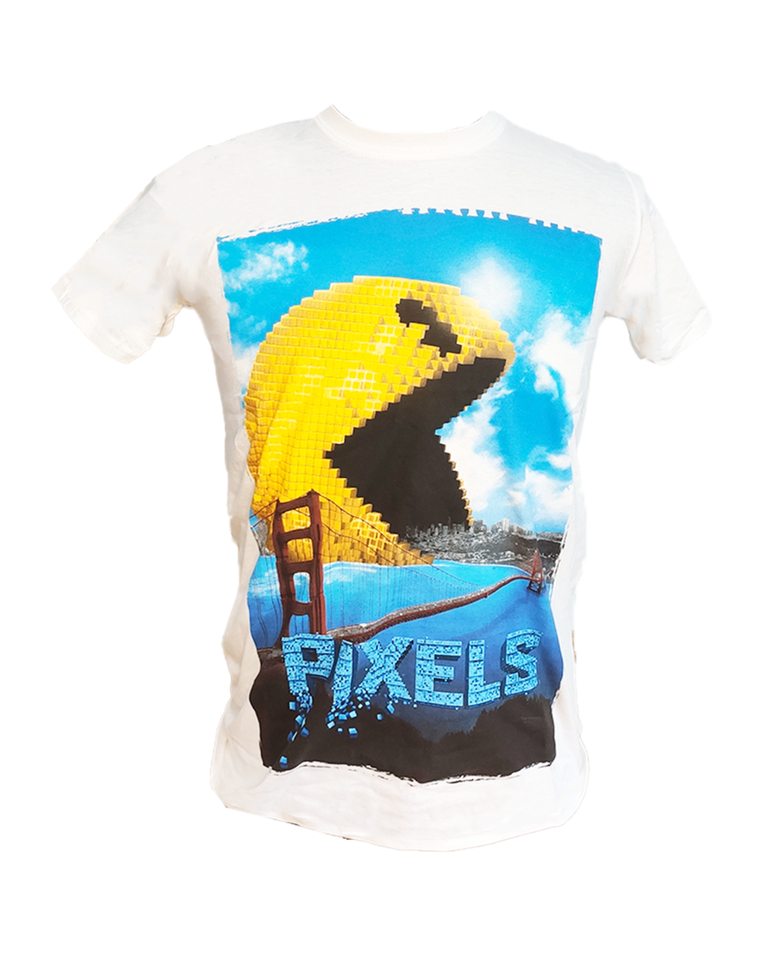 Camiseta blanca poster de pacman de la pelicula pixels talla m