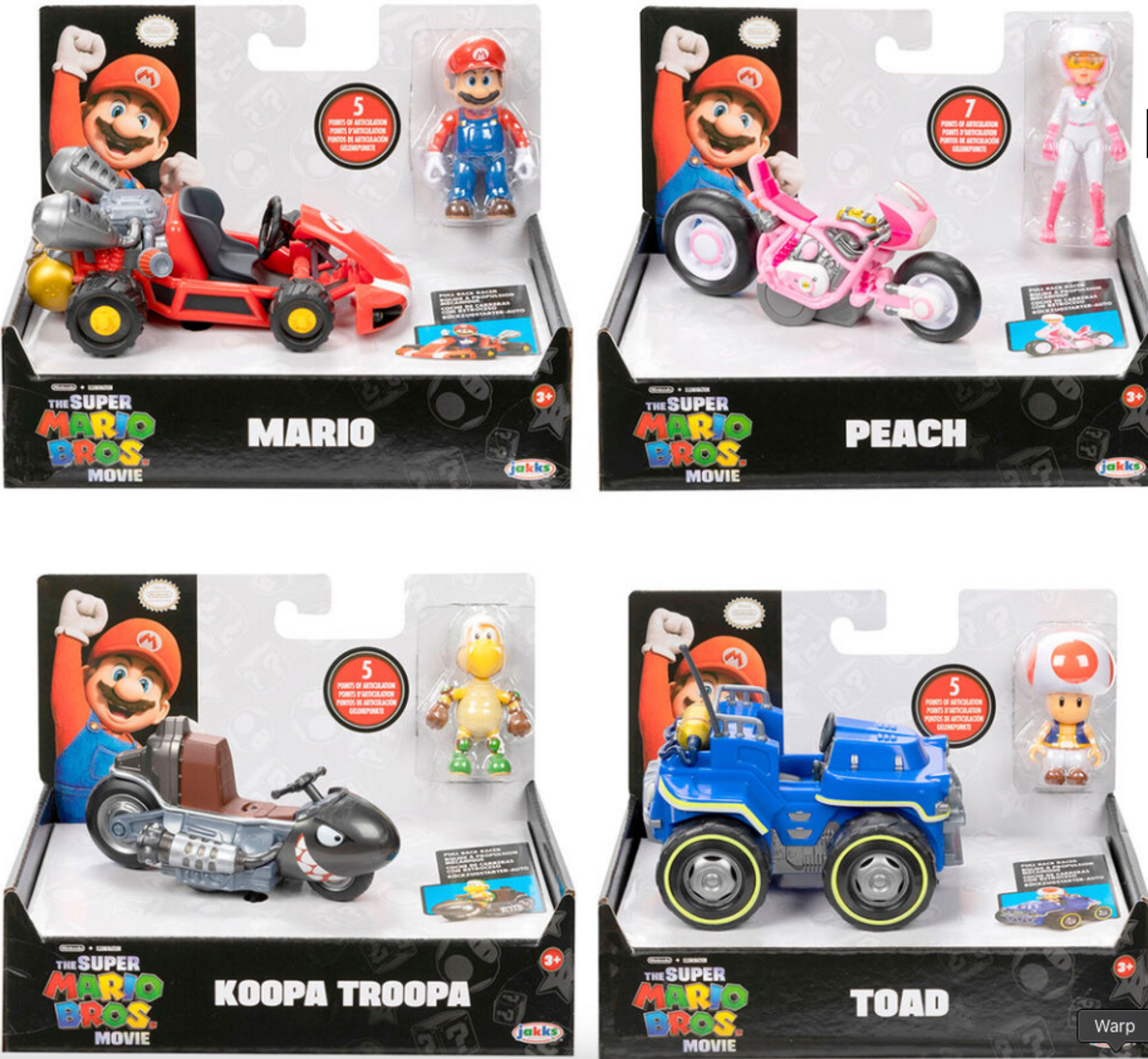 Vehiculo + figura Super Mario Bros La Pelicula Mario Kart 6cm surtido