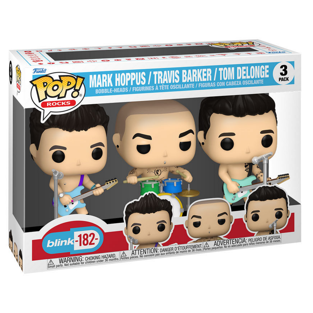 Funko Pop! Rocks: Blink 182-3 Pack Tom DeLonge, Mark Hoppus, Travis Barker - Blink-182 - Figura de Vinilo Coleccionable - Idea de Regalo- Mercancia Oficial - Juguetes para Niños y Adultos