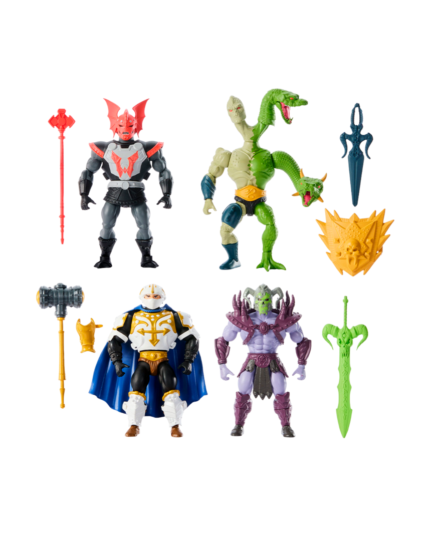 Masters of The Universe Origins Battle for Eternia - Juego de Figuras de acción, 4 Figuras, 14 cm, con Accesorios
