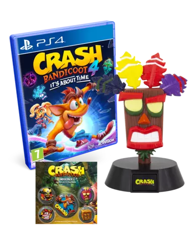 Comprar Crash Bandicoot 4: It's About Time + Lámpara 3D Aku Aku + Set de 5 Chapas Crash Bandicoot  PS4 Pack Lámpara Aku Aku