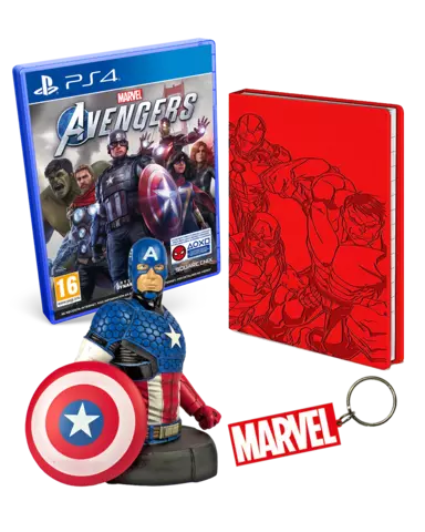 Comprar Marvel's Avengers + Busto Capitán América + Cuaderno A6 Marvel + Llavero Marvel PS4 Pack Capitán América