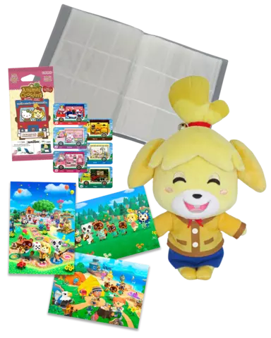 Pack 6 Tarjetas amiibo Animal Crossing/Hello Kitty + Peluche Isabelle + Album para Cartas Coleccionista + Set de Postales Animal Crossing