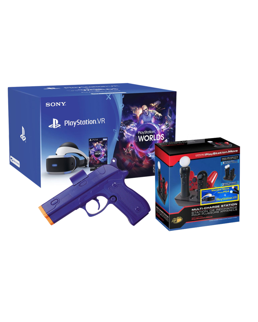 PlayStation VR (Modelo ZVR2) + Camara + VR Worlds + Move Pistola 3D + VR Moves Estación Multicarga