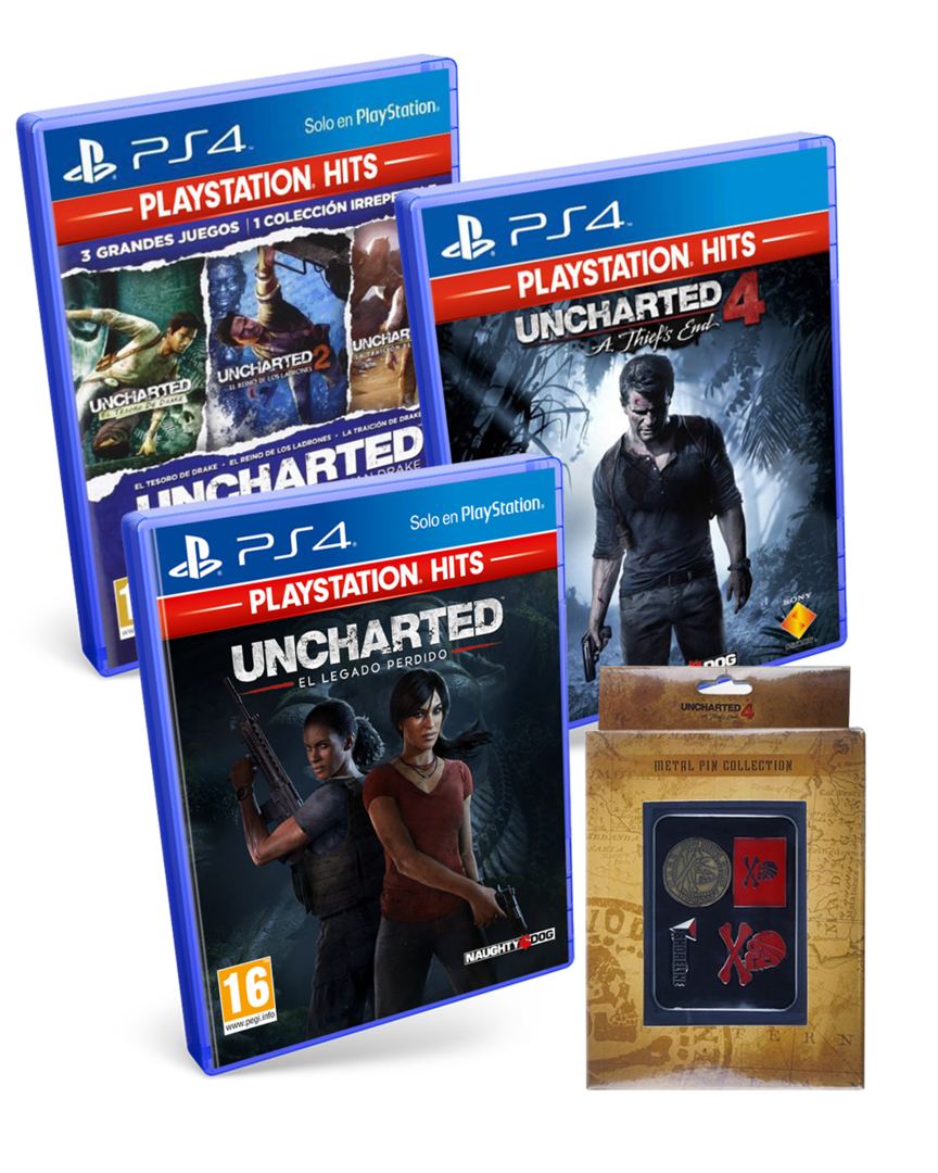 Uncharted: The Nathan Drake Collection + Uncharted: El Legado Perdido + Set de Pins Uncharted 4