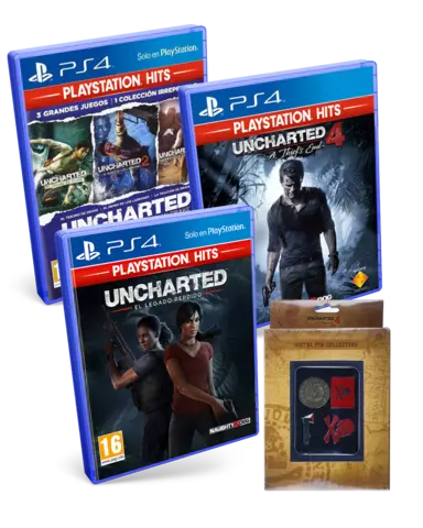 Comprar Uncharted: The Nathan Drake Collection + Uncharted: El Legado Perdido + Set de Pins Uncharted 4 PS4 Pack Completo