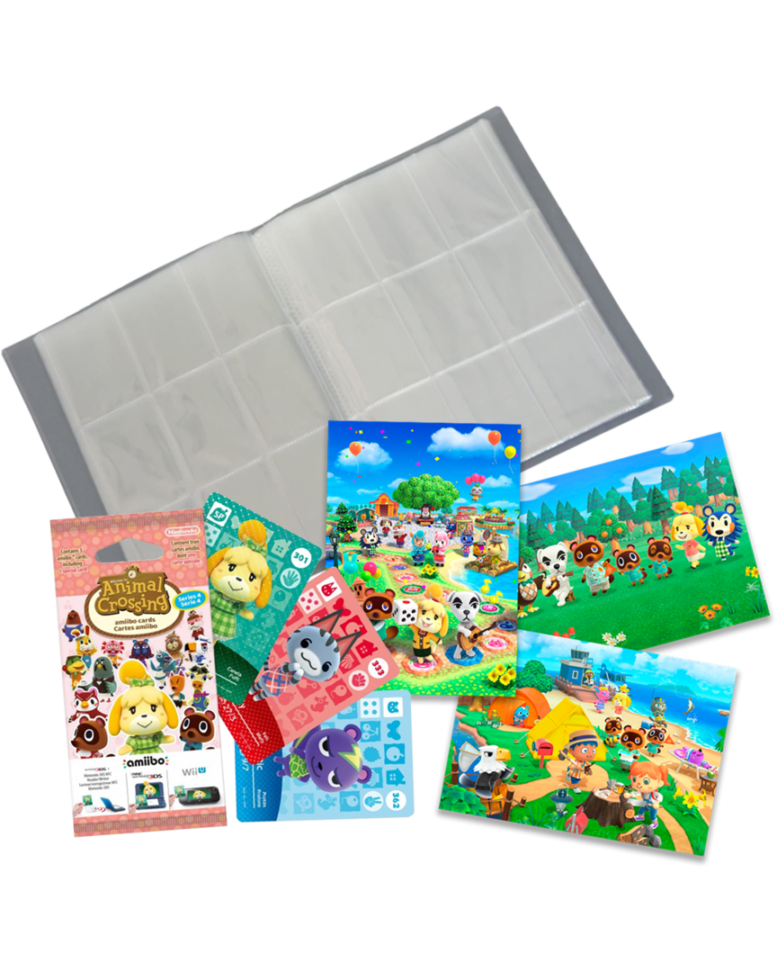 Pack 3 Tarjetas amiibo Animal Crossing Serie 4 + Album para Cartas Coleccionista + Set de Postales Animal Crossing