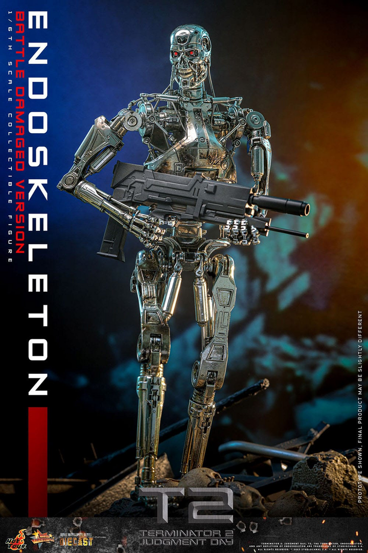 Figura endoesqueleto terminator 2 battle damaged ver. die-cast movie masterpiece 1/6 hot toys