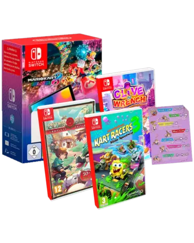 Nintendo Switch OLED Blanca + Mario Kart 8 Deluxe + 12 meses NSO + Pack 3 Juegos