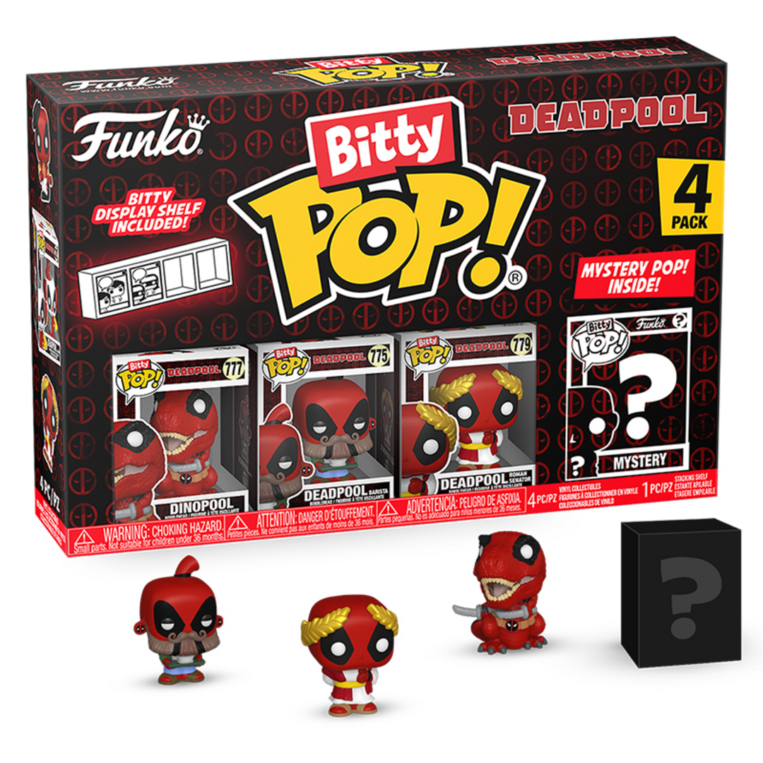 Funko Bitty Pop! 4 Pack: Deadpool - Dinopool. Barista,Roman Senator & More