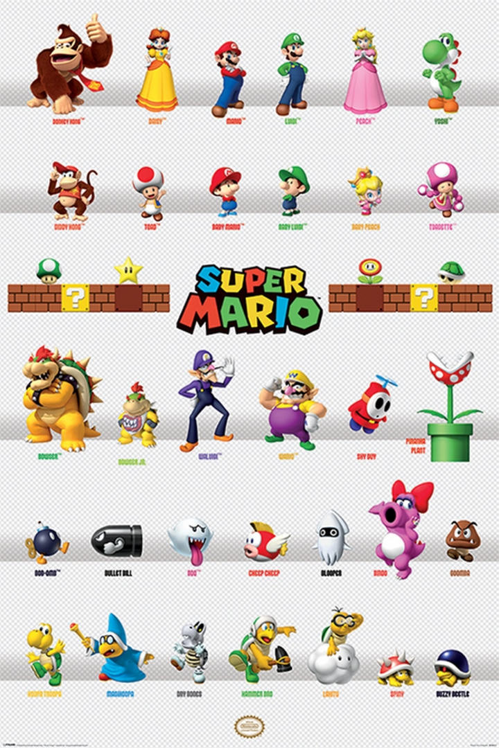 Poster nintendo super mario character parade