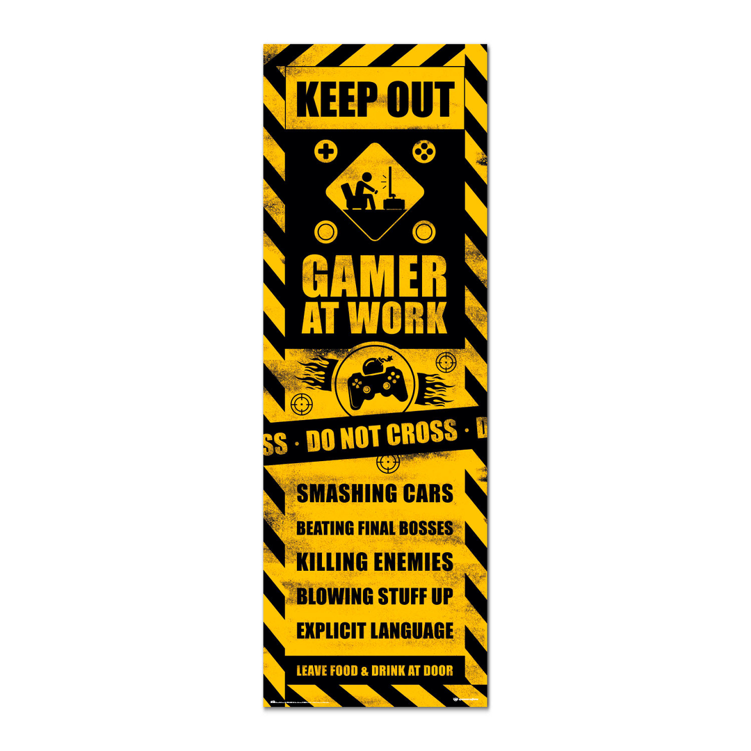 Poster puerta gameration gaming caution