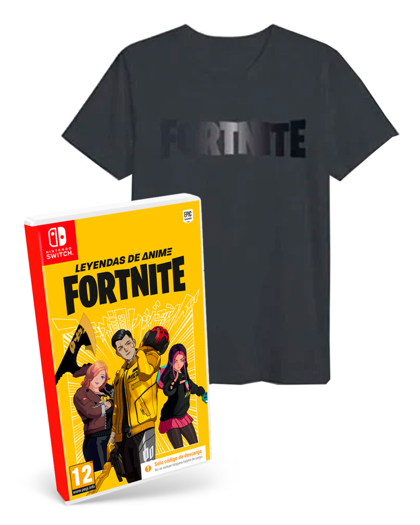 Fortnite: Leyendas de Anime + Camiseta Logo Negro Fortnite Gris Oscuro Talla L