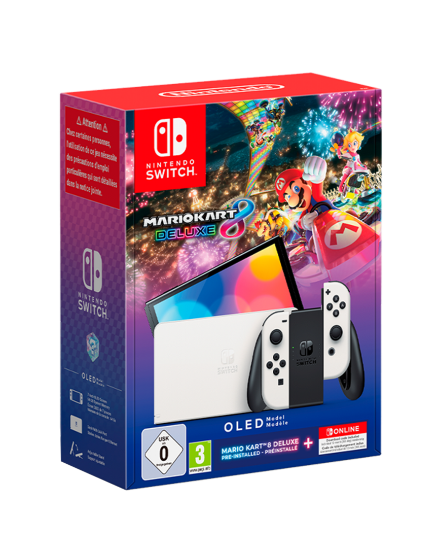 Consola nintendo switch oled blanca + mario kart 8 deluxe + 12 meses nintendo switch online