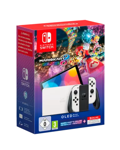 Consola Nintendo Switch OLED Blanca + Mario Kart 8 Deluxe + 12 Meses Nintendo Switch Onilne