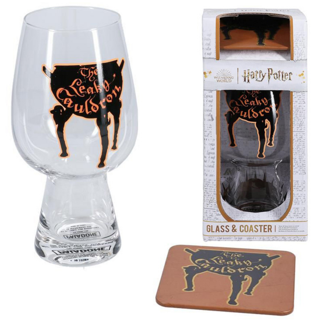Harry potter - caja regalo vaso + posavaso leaky cauldron