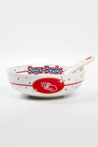 Reservar Replica Set Desayuno Fallout Sugar Bombs (Mantel, Cuchara, Bol, Placa hojalata y Caja) DevPlus Estándar