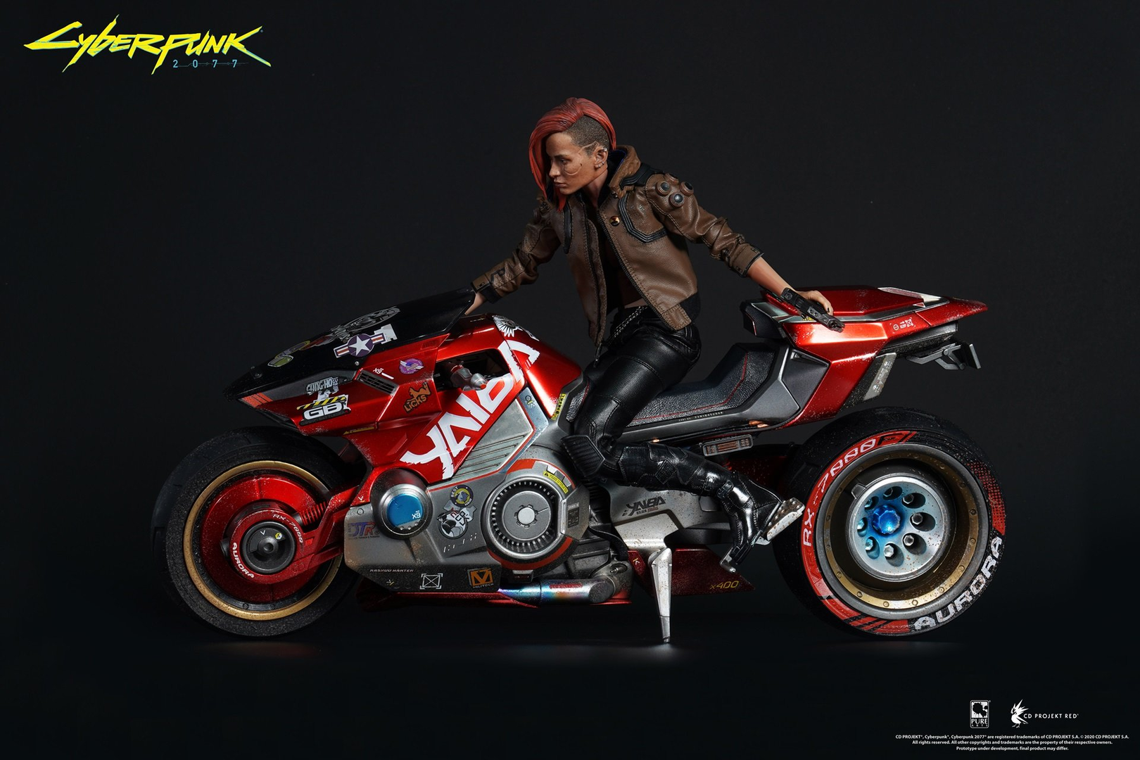 Estatua female-v y motocicleta yaiba kusanagi cyberpunk 2077