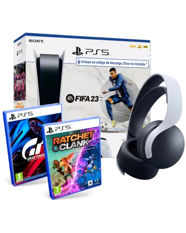 Comprar Consola PS5 FIFA 23 + Ratchet & Clank: Un Mundo Aparte + Gran Turismo 7 + Auriculares Sony Pulse 3D Blancos PS5 Pack FIFA 23 A