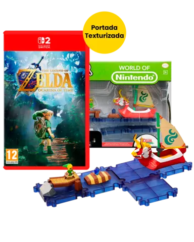 Carátula de The Legend of Zelda: Ocarina of Time + Set de Escenario The Legend of Zelda King of Red Lions para Switch 2 (edición PAL España)