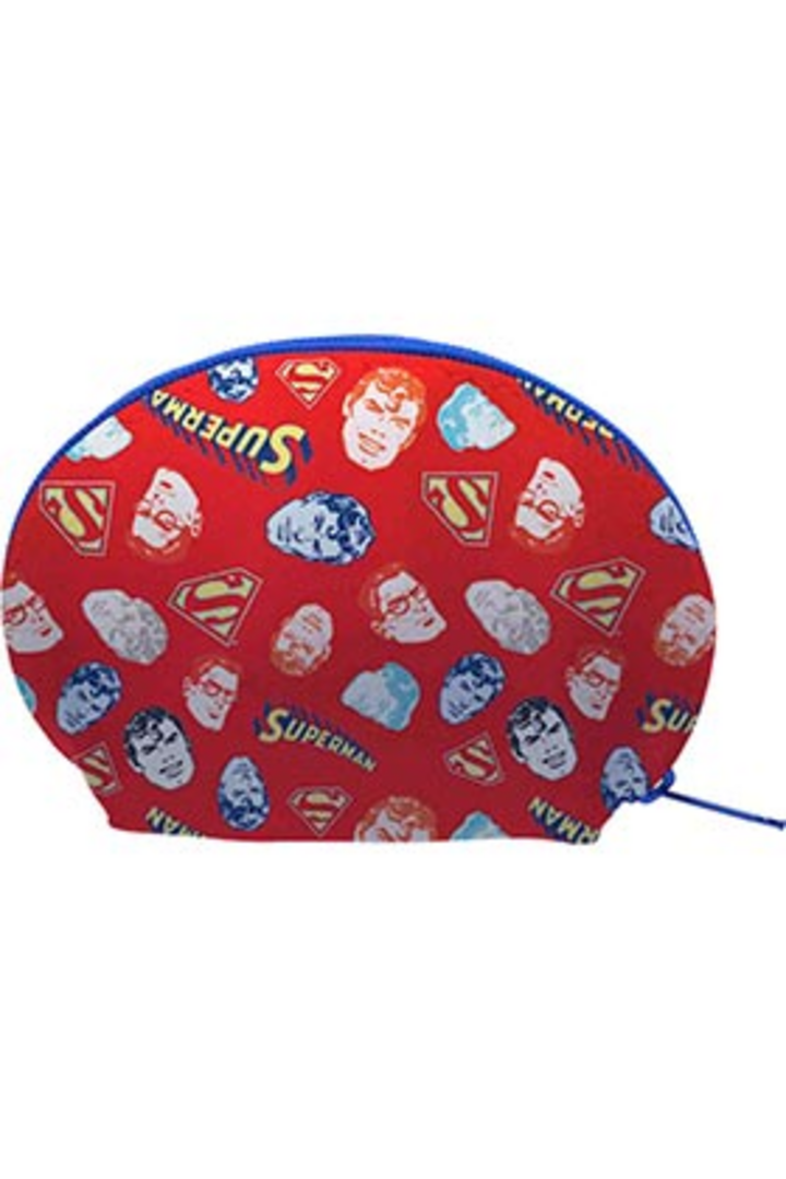 Estuche ovalado rojo caras superman pattern universo dc