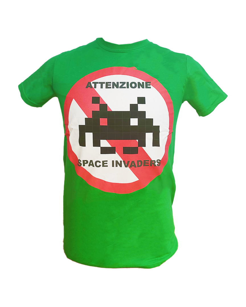 Camiseta verde attenzione space invaders talla s