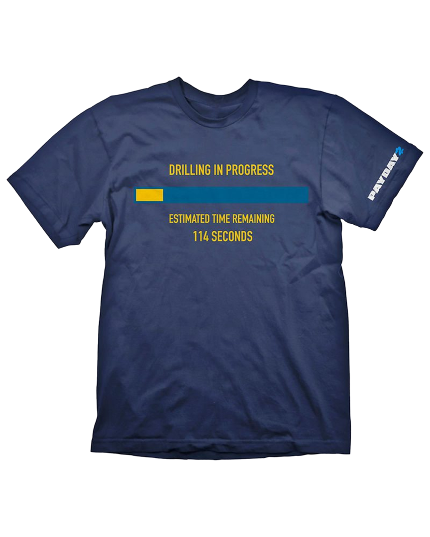 Camiseta azul payday 2 drilling in progress talla m