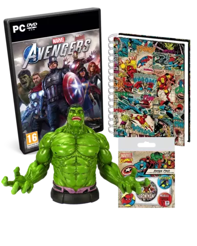 Comprar Marvel's Avengers + Busto Hulk + Libreta A5 Marvel 3D + Set de Chapas Iron Man PC Pack Hulk