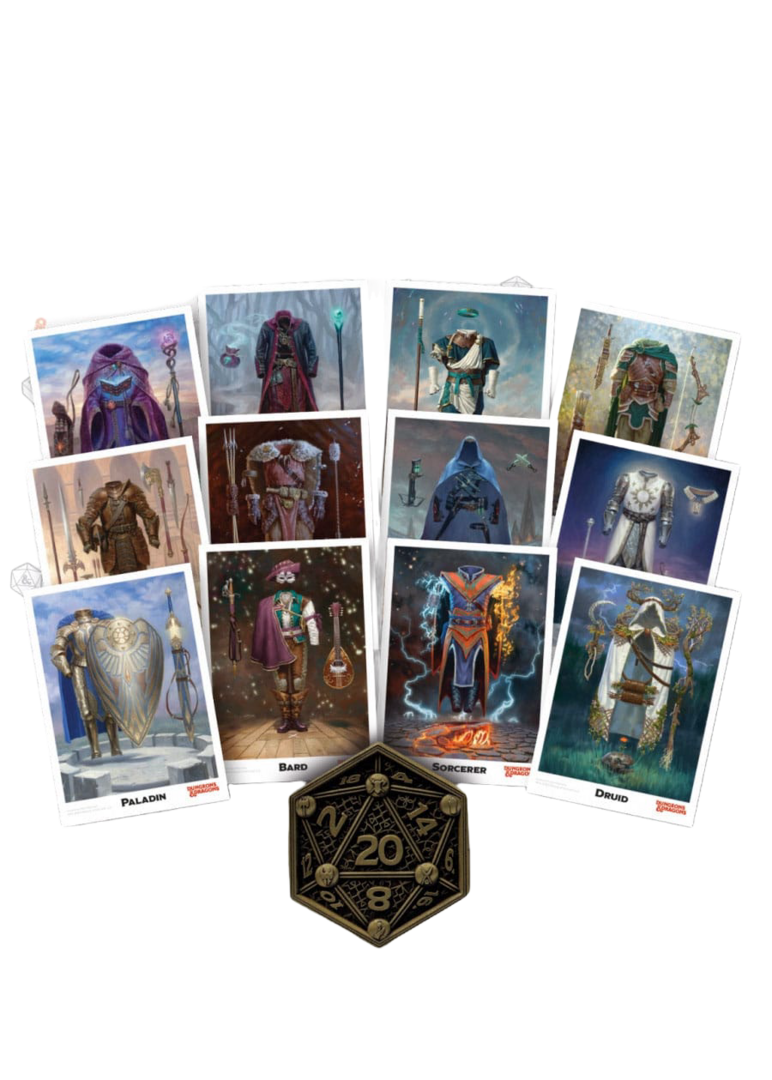 Dungeons & dragons set cartas de clase y moneda d20 fanattik