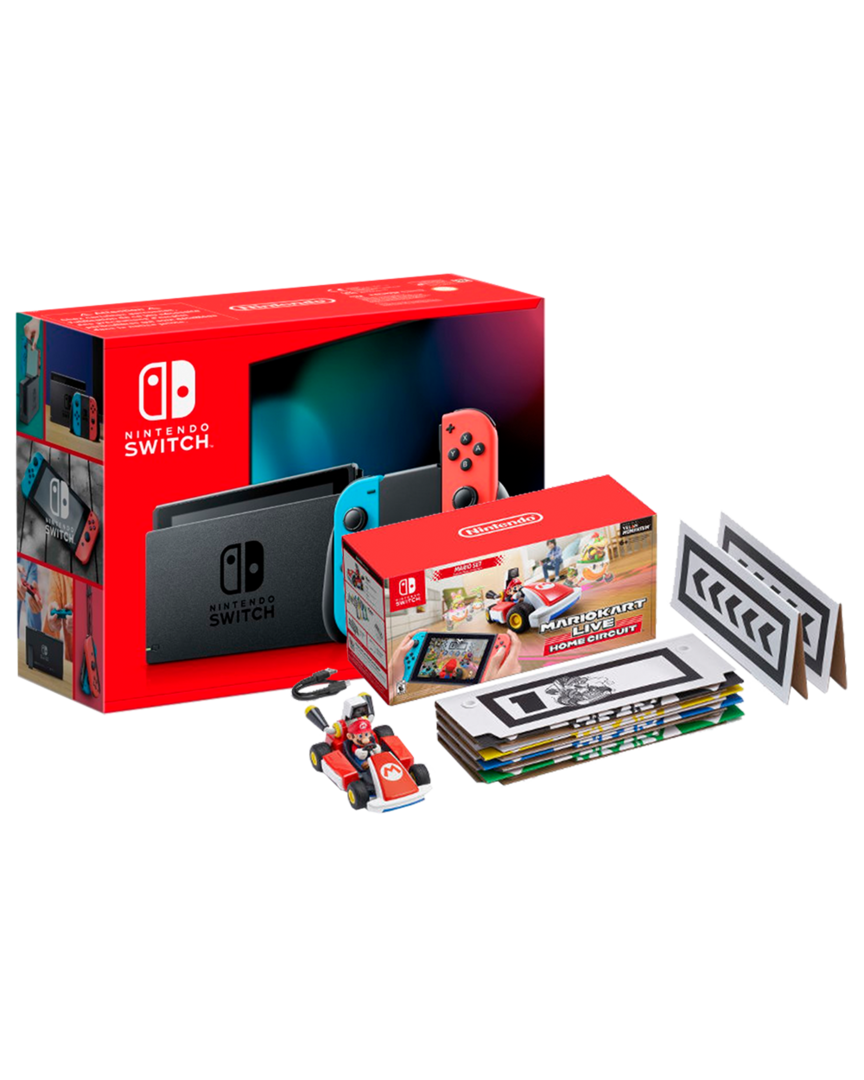 Nintendo Switch JoyCon Neón Azul/Rojo + Mario Kart Live: Home Circuit Edición Mario