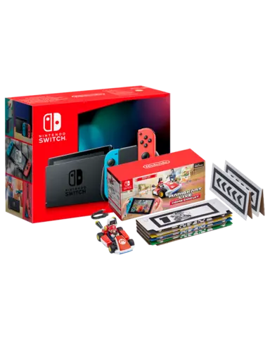 Nintendo Switch JoyCon Neón Azul/Rojo + Mario Kart Live: Home Circuit Edición Mario