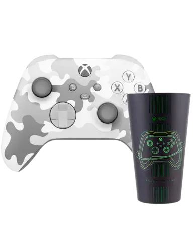 Mando Inalámbrico Arctic Camo Edición Especial + Vaso de Cristal Xbox con Licencia Oficial