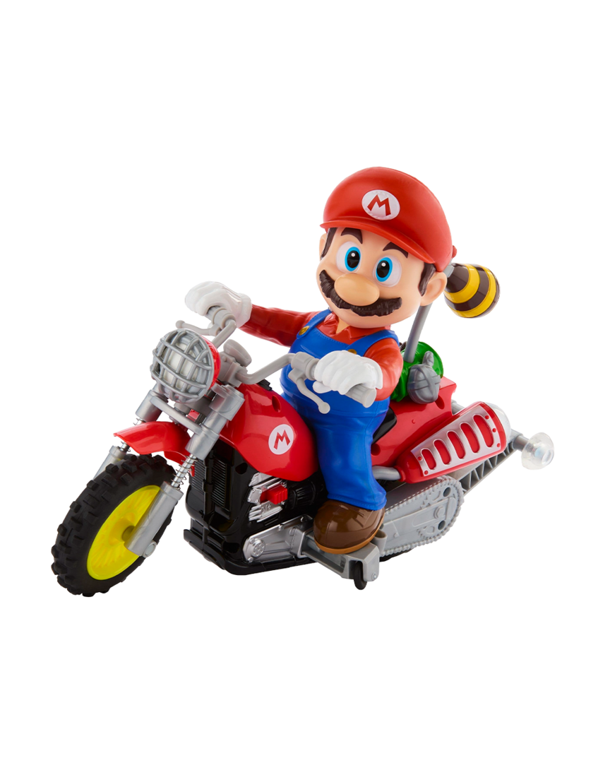 Figura radiocontrol mario wheelie motocross super mario galaxy: la película hot wheels mattel