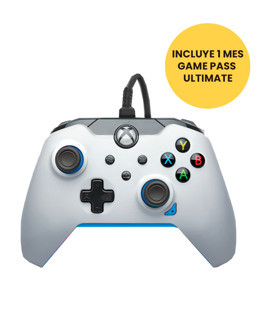 Mando ion white blanco/azul licenciado con cable