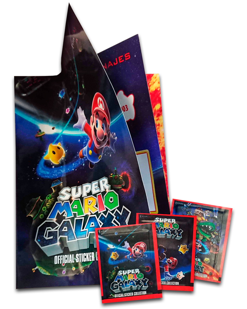 Album super mario galaxy + 3 sobres de pegatinas