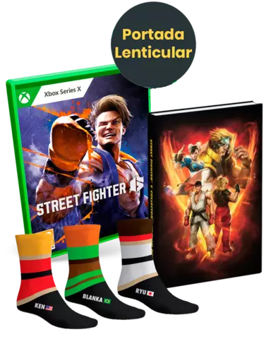 Reservar Street Fighter 6 Edición Lenticular + Guía Street Fighter V Edición Coleccionista + Calcetines Street Fighter Talla 39-46 - Xbox Series, Pack Guía Coleccionista