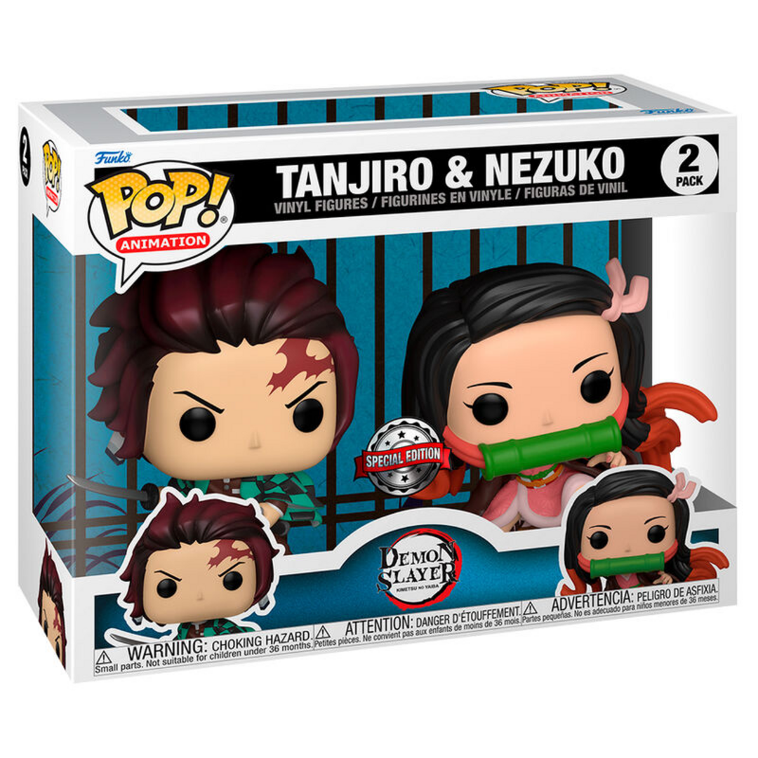 Blister 2 figuras pop demon slayer kimetsu no yaiba tanjiro & nezuko exclusive