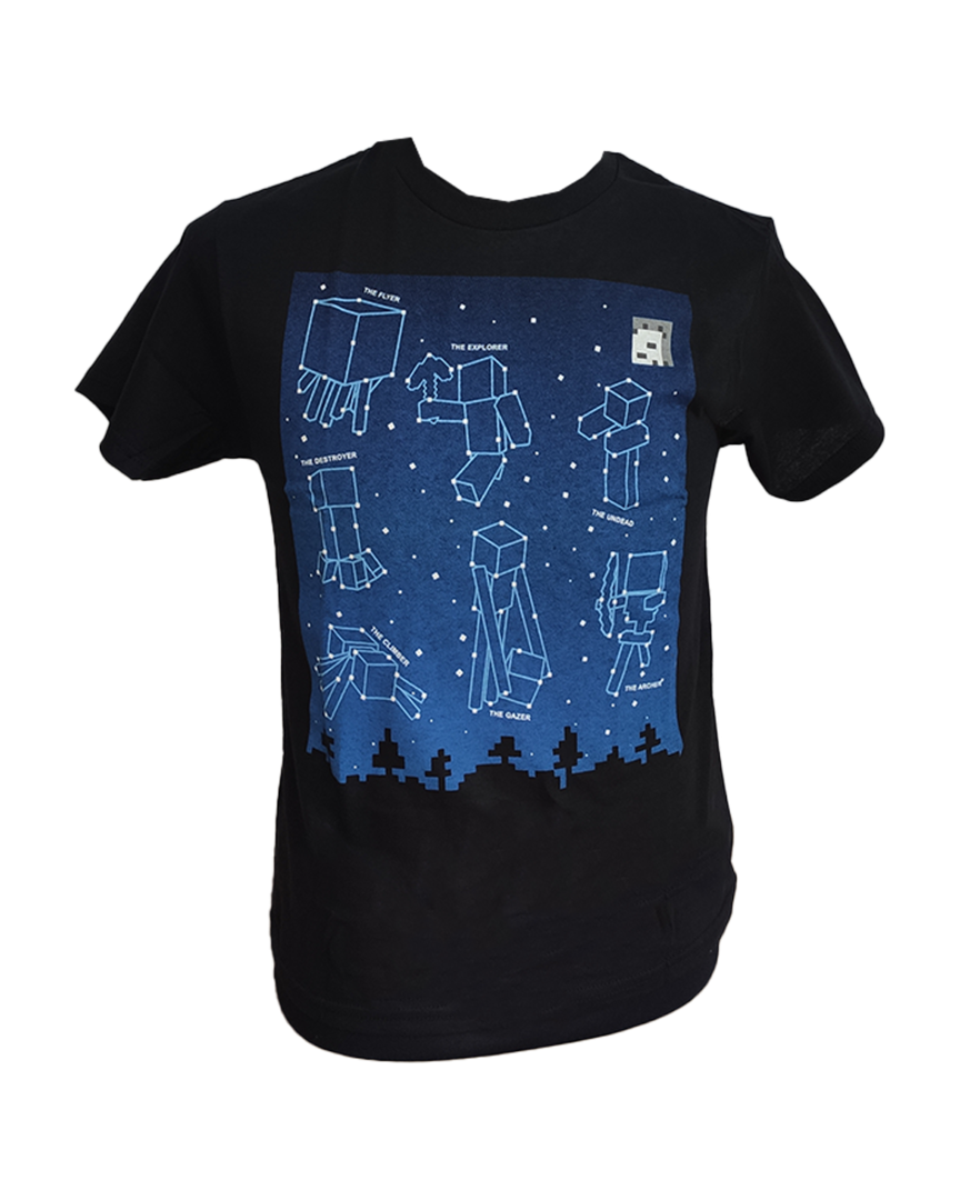 Camiseta negra constellations glow minecraft  talla 7/8 años