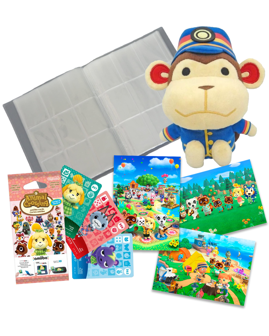 Pack 3 Tarjetas amiibo Animal Crossing Serie 4 + Peluche Estasio +Album para Cartas Coleccionista + Set de Postales Animal Crossing