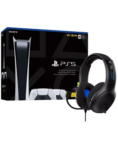 PS5 Consola Digital + 2 Mandos DualSense Blancos + Auriculares Gaming LVL50 con Cable