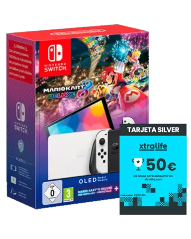 Nintendo Switch OLED Blanca + Mario Kart 8 Deluxe + 12 meses NSO + Tarjeta Regalo xtralife Silver 50€