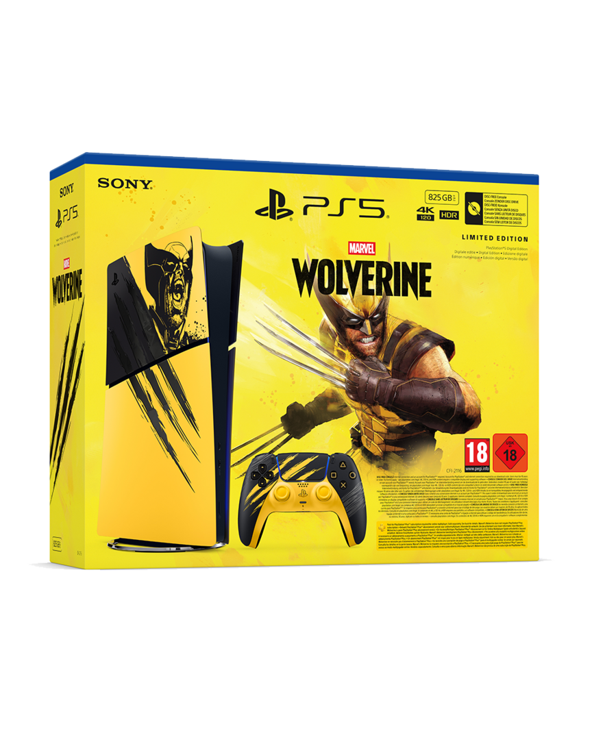 Consola PS5 Digital Bundle Edición Limitada Marvel Lobezno Amarillo de Combate