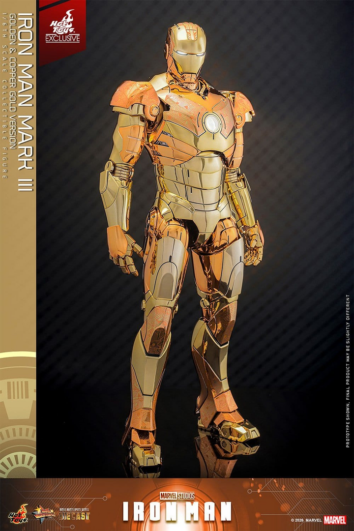 Figura iron man mark iii golden & copper gold version diecast 1/6 hot toys exclusive