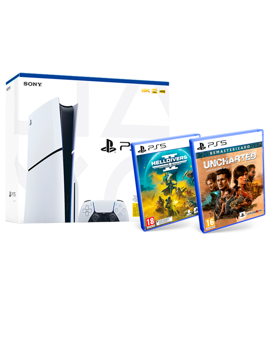 Consola PS5 Slim Chassis D 1TB + Uncharted Colección Legado de los Ladrones + Helldivers II